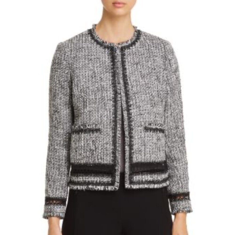 Elie Tahari Liri Black Tweed Cropped Jacket Office to Evening Size Medium